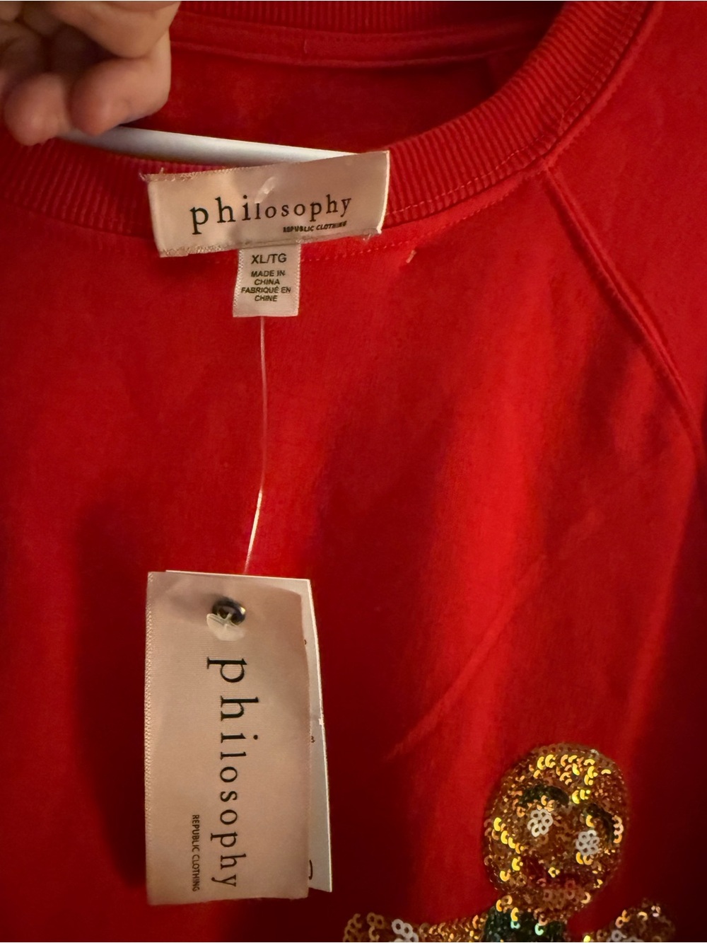 Philosophy Red Sweatshirt with Gold Sequin Gingerbread Motif - Picture 4 of 7